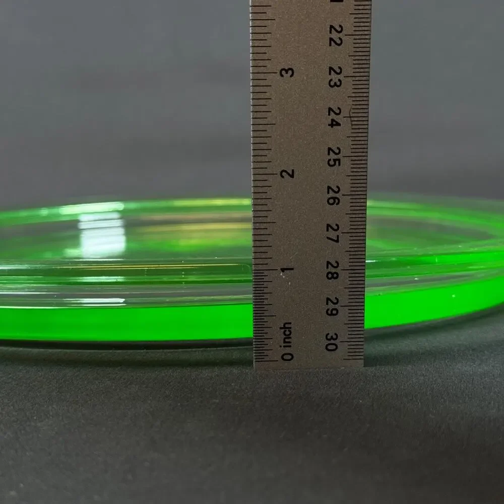 Vintage Uranium Glass Plates 13 inch Green Depression Glass UV Glow
